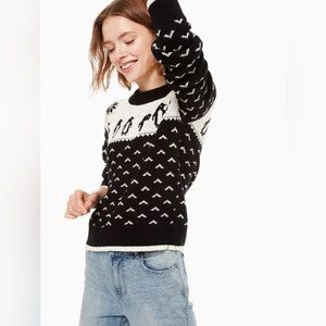 Kate Spade Penguin Intarsia Sweater XL Black/Cream